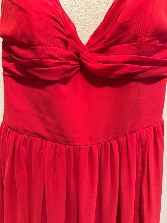 Unaltered Azazie Zeya A14 in Scarlet Spaghetti Strap Bridesmaid Maxi Dress - Picture 5 of 16